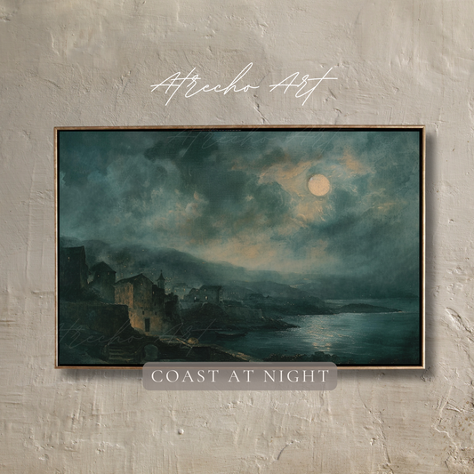 COAST AT NIGHT | Printed Artwork | NA27 | Light Academia Art Print | Fine Art Coastal Poster | Moody Nautical Wall Art