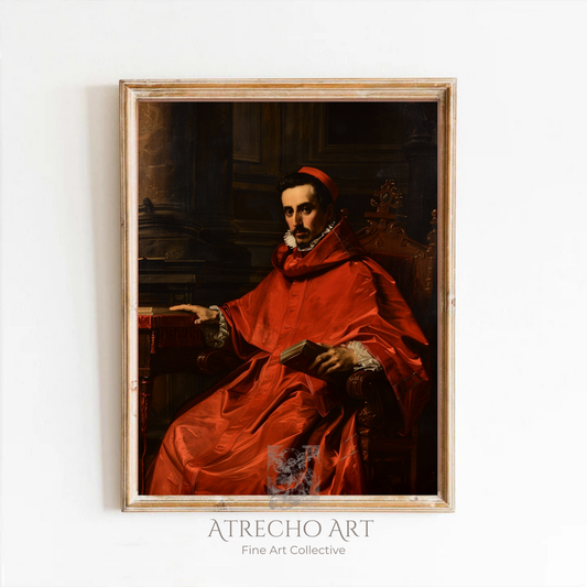 Renaissance cardinal portrait art print featuring classical religious figure in crimson robes