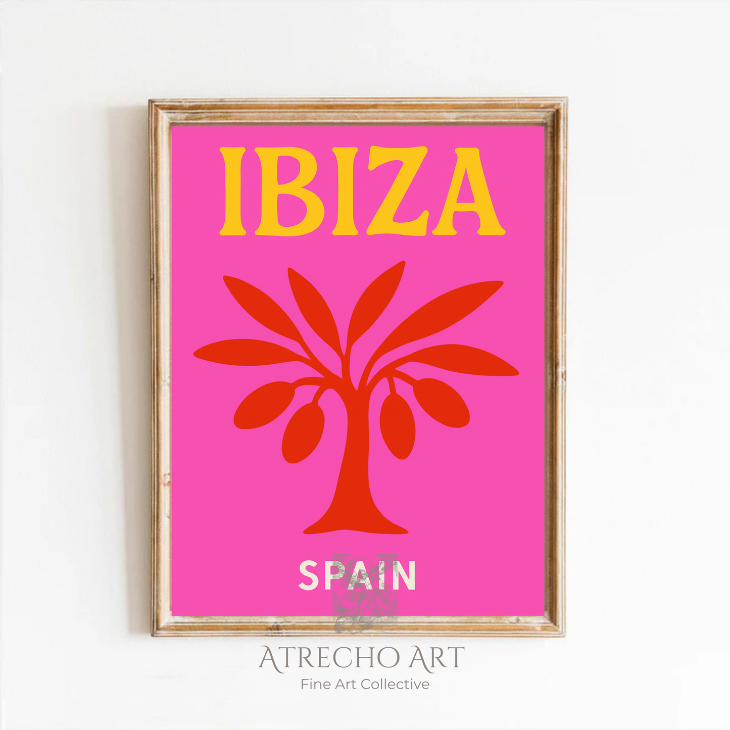 Ibiza Travel Poster | Spanish Island Art | Pink Palm Tree Print | Digital Download | Retro Beach Decor