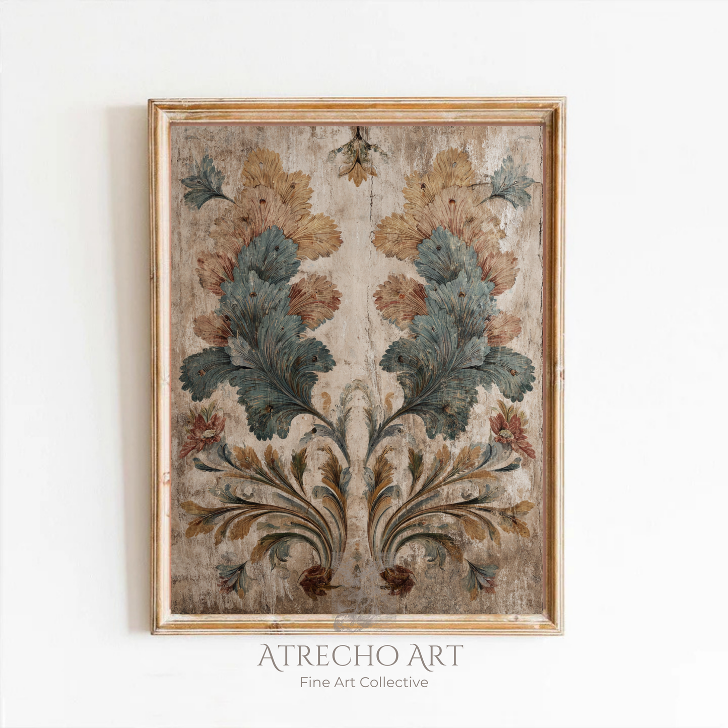 Décoration murale à plumes antiques | Impression texturée en lin vintage | TE22