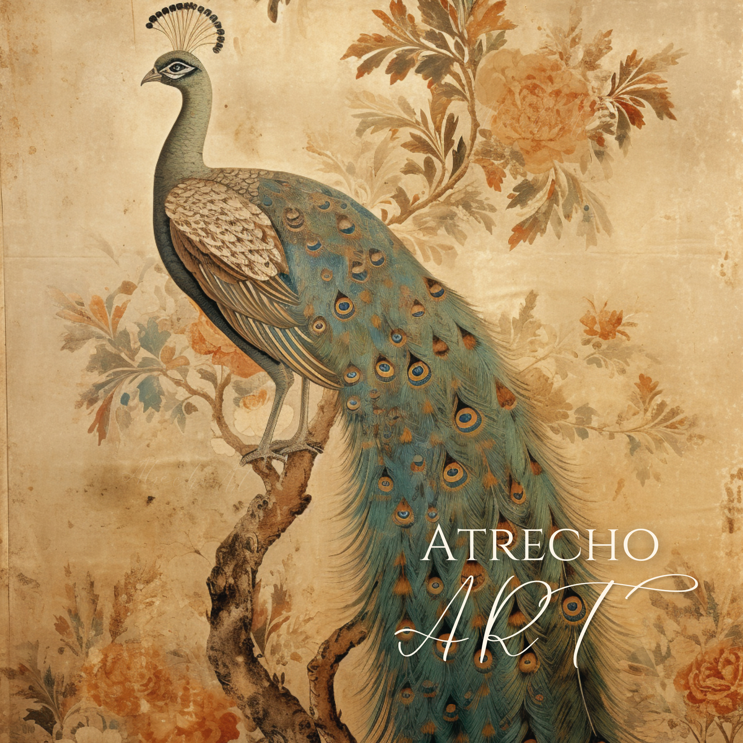 Vintage leopard wall art print with botanical floral elements in warm sepia tones, perfect for cottagecore and dark academia decor