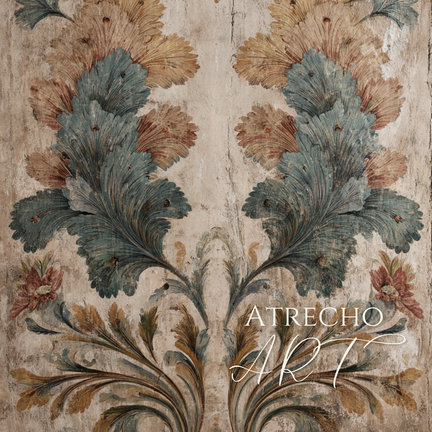 Décoration murale à plumes antiques | Impression texturée en lin vintage | TE22