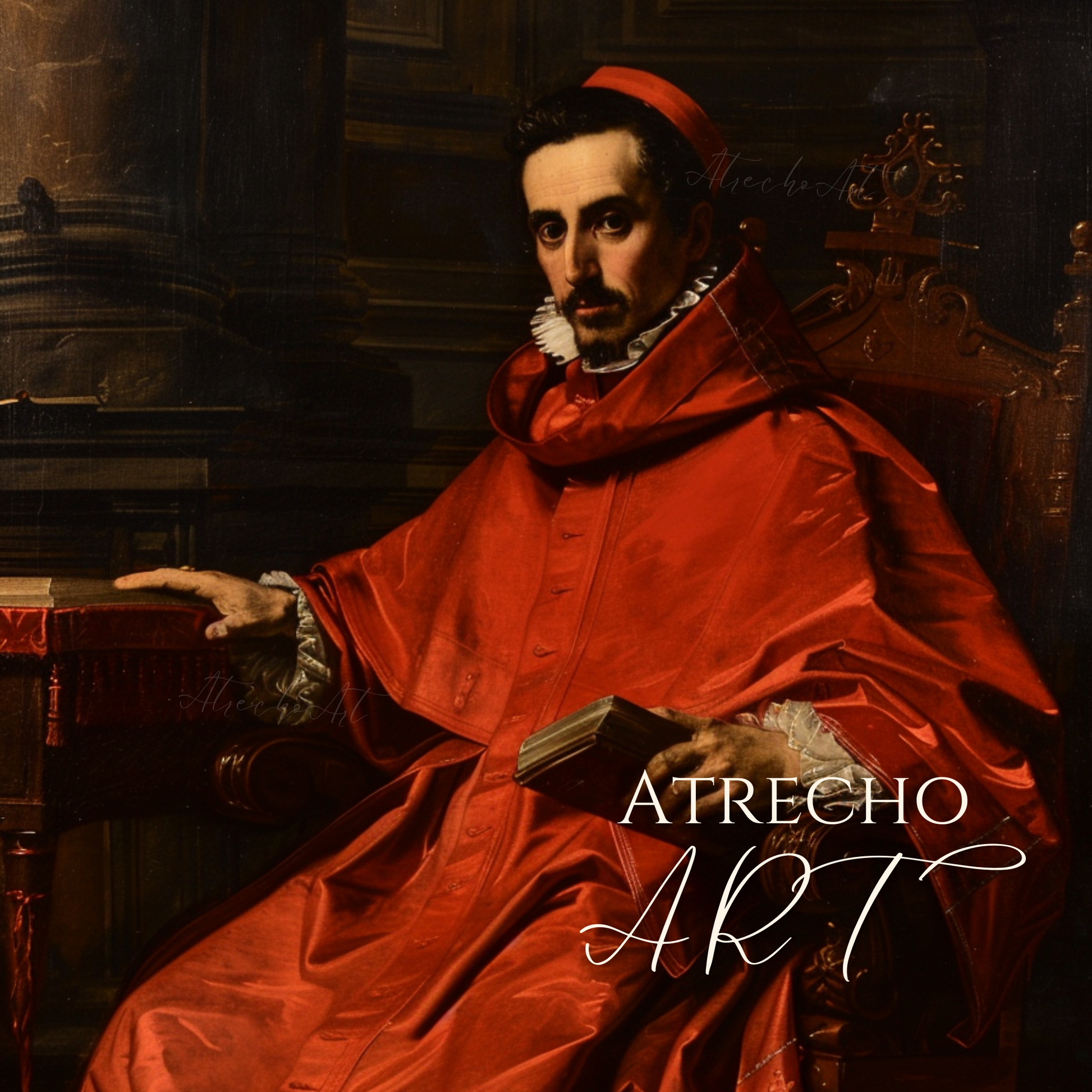 Renaissance cardinal portrait art print featuring classical religious figure in crimson robes