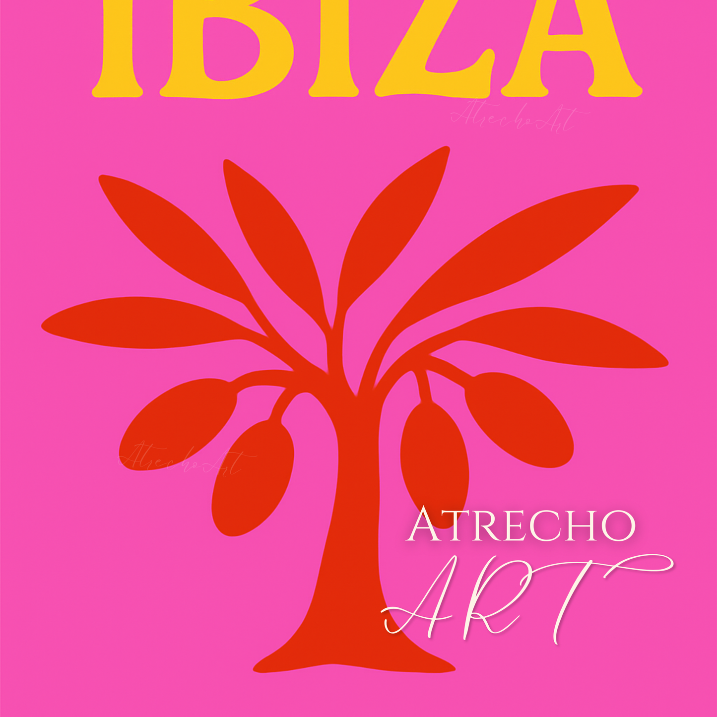 Ibiza Travel Poster | Spanish Island Art | Pink Palm Tree Print | Digital Download | Retro Beach Decor