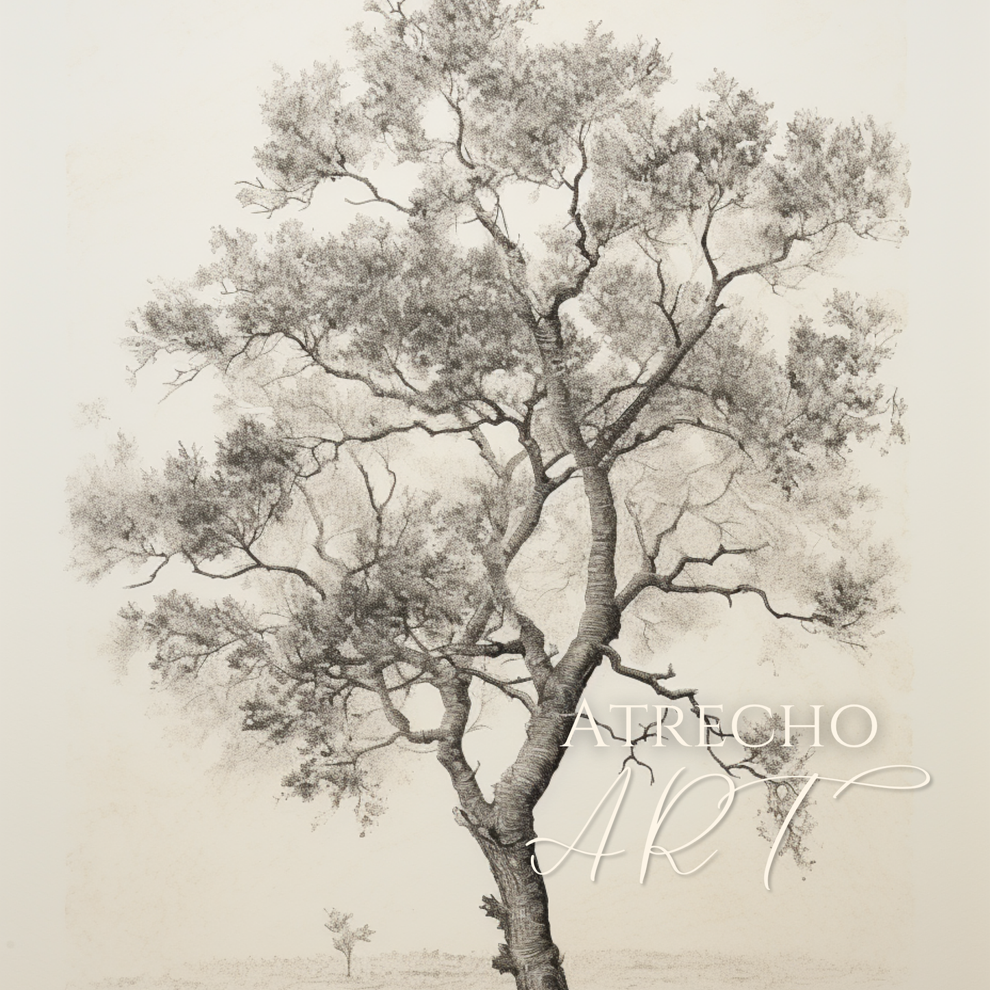 Lámina artística de árbol Carballo | Lámina botánica vintage | Naturaleza del viejo mundo