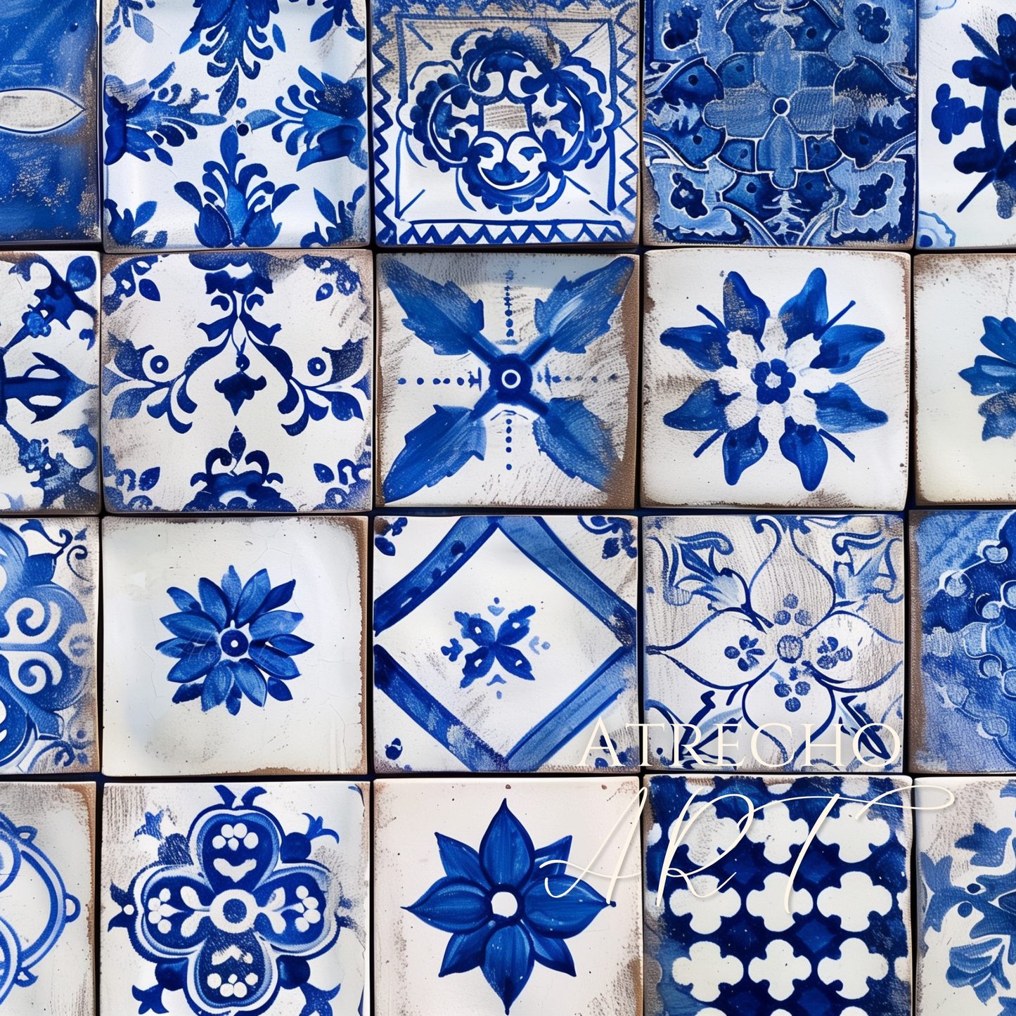 Spanish Blue Tiles Print | Mediterranean Wall Art | Azulejo Tile Pattern | Digital Download | Coastal Decor