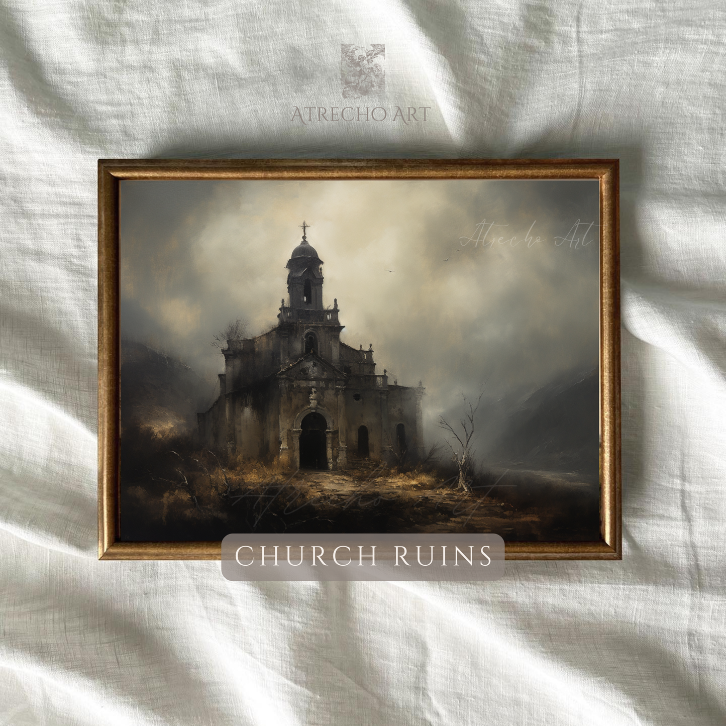 Church Ruins Art Print | Gothic Wall Art | Dark Ornamental | Moody Architectural Decor