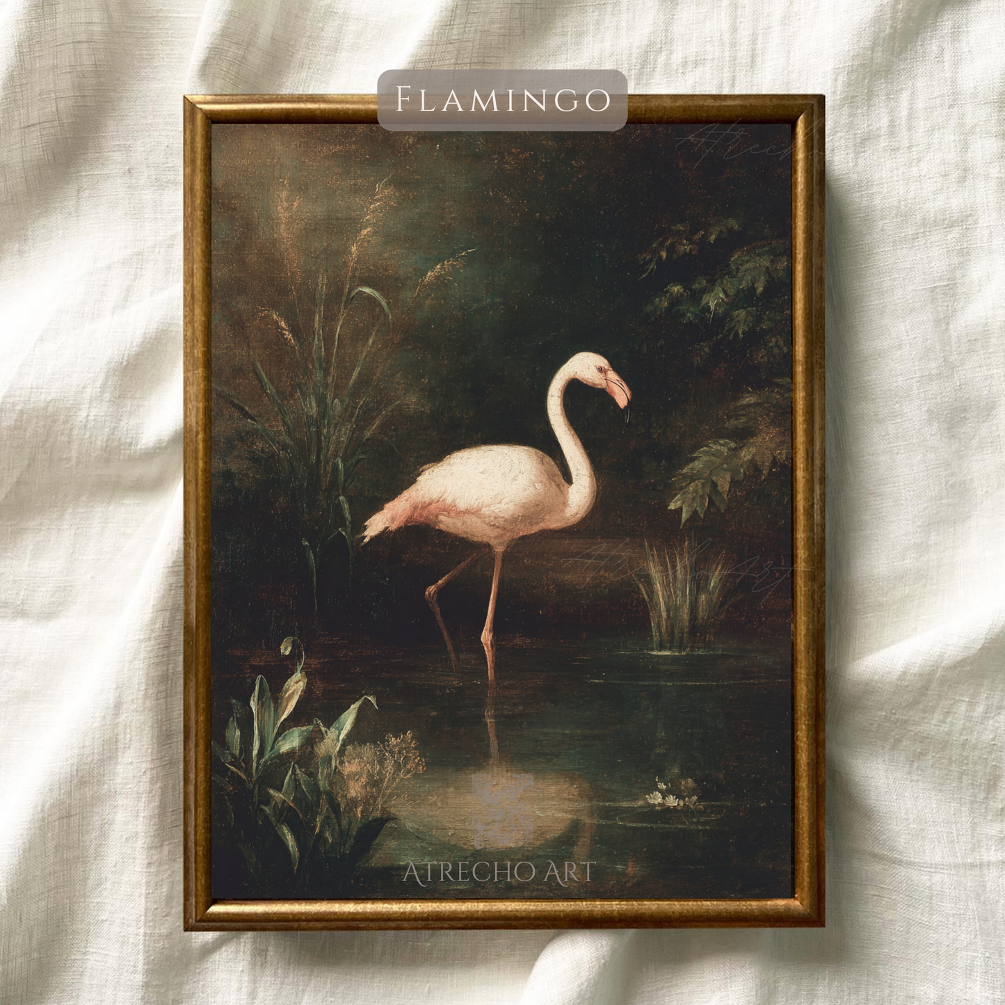 Flamingo art print inspired by 19th-century Andalusian natural history illustration, archival quality