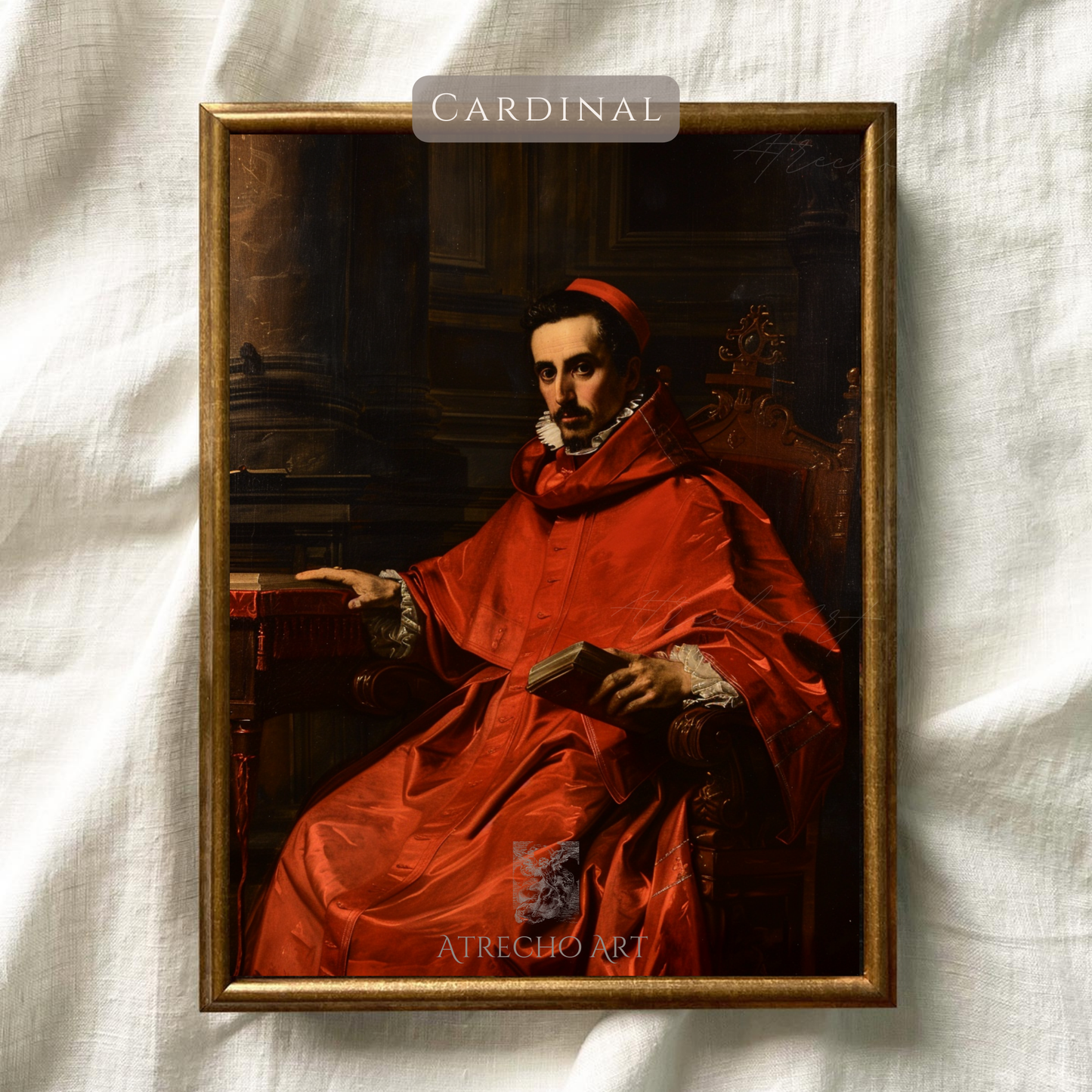 Renaissance cardinal portrait art print featuring classical religious figure in crimson robes