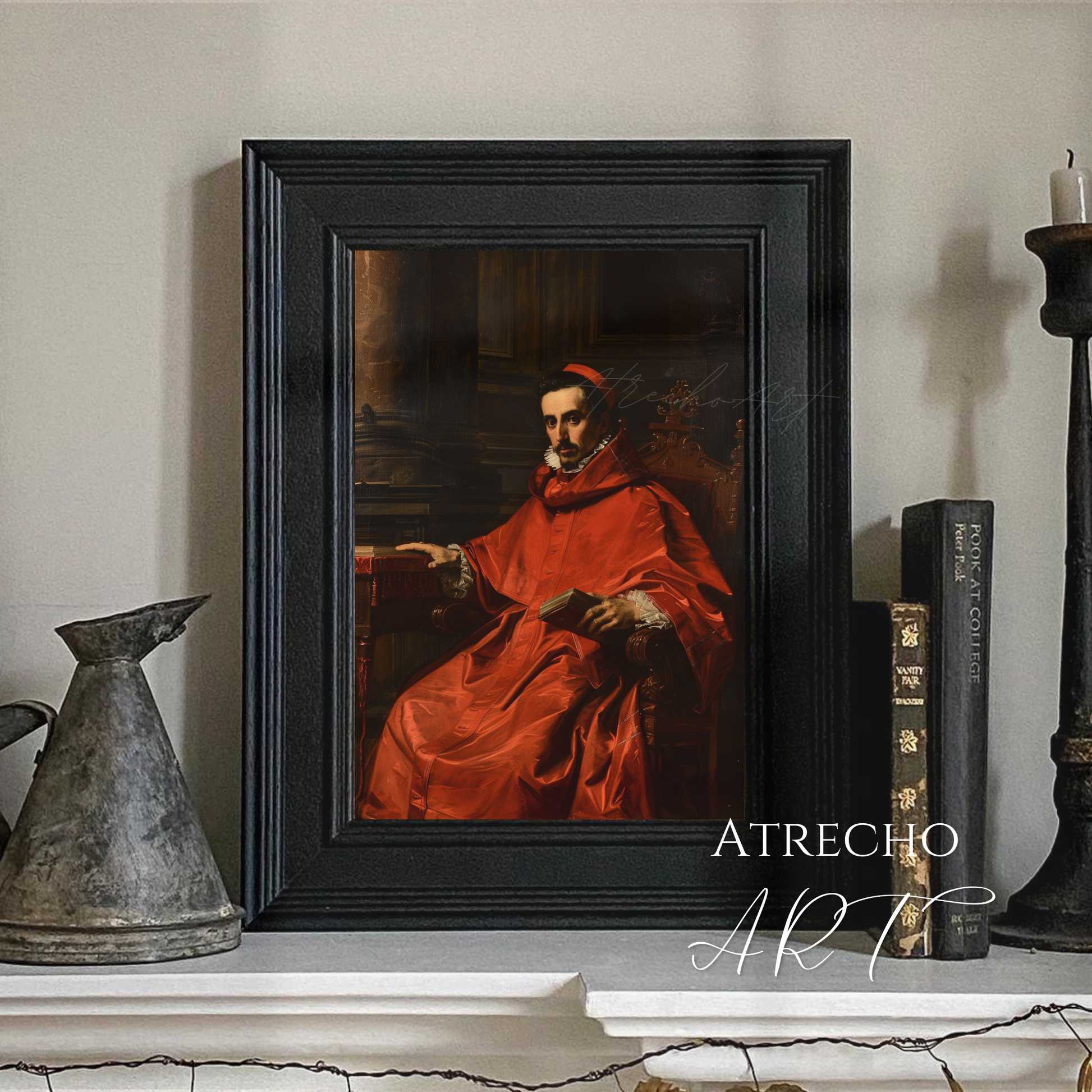 Renaissance cardinal portrait art print featuring classical religious figure in crimson robes