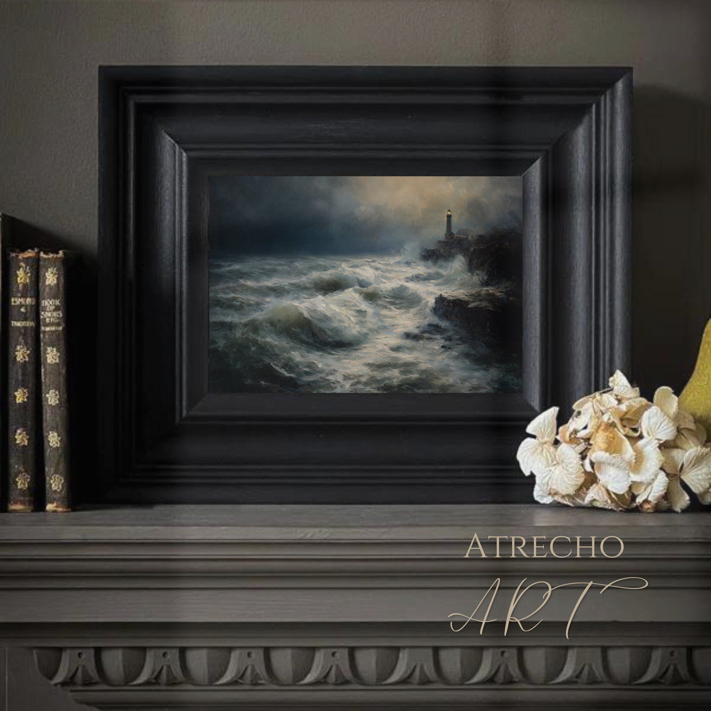Lighthouse Art Print | Stormy Seascape | Moody Coastal Wall Art | NA02