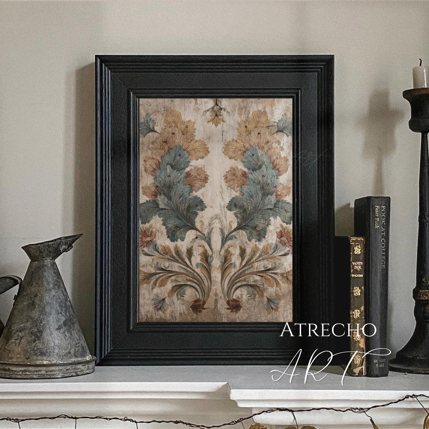 Décoration murale à plumes antiques | Impression texturée en lin vintage | TE22