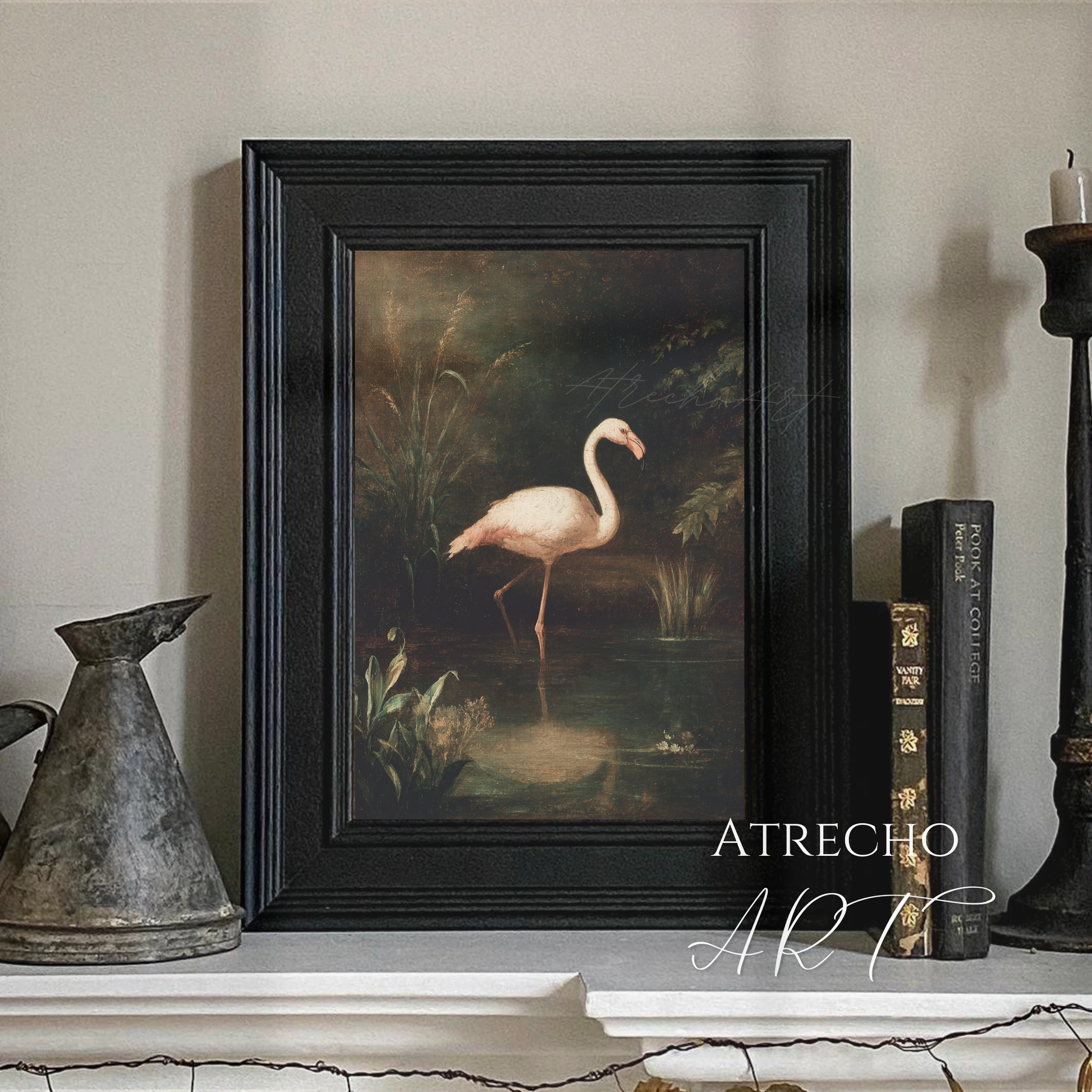 Flamingo art print inspired by 19th-century Andalusian natural history illustration, archival quality