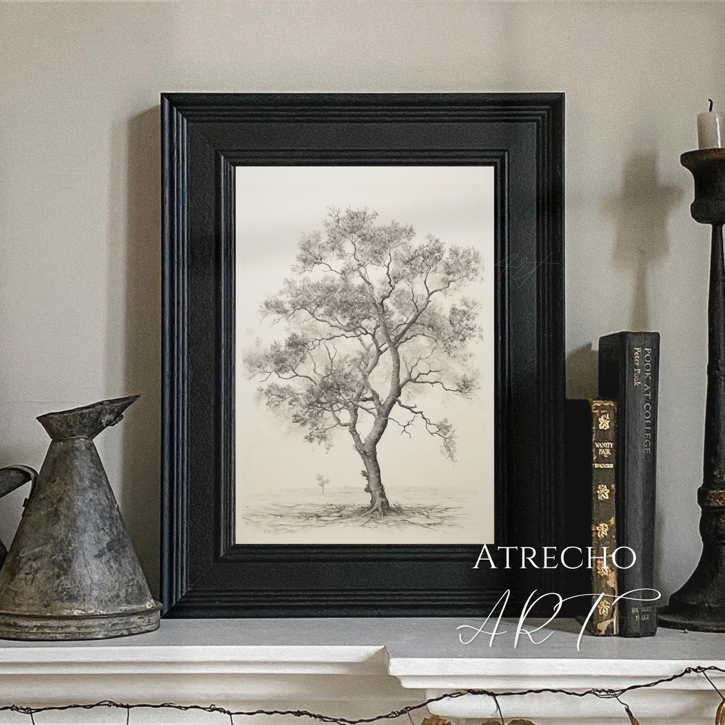 Lámina artística de árbol Carballo | Lámina botánica vintage | Naturaleza del viejo mundo