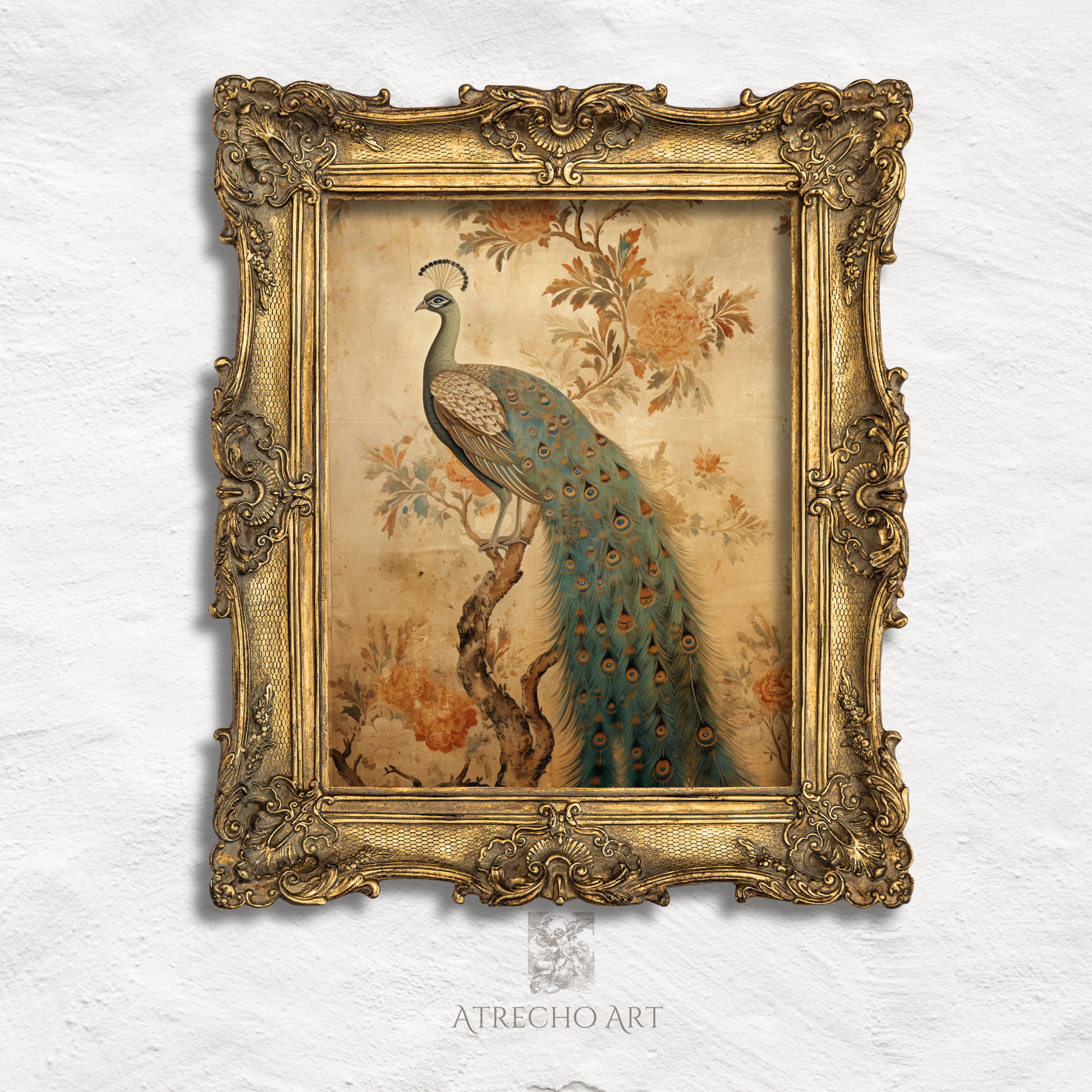 Vintage leopard wall art print with botanical floral elements in warm sepia tones, perfect for cottagecore and dark academia decor