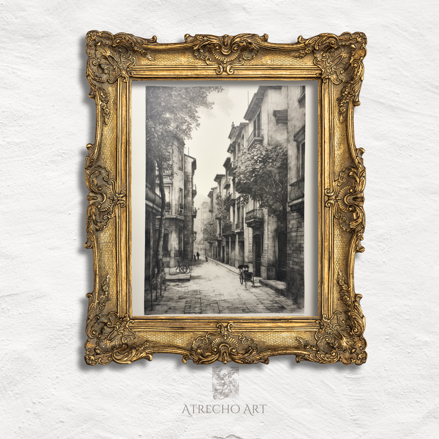 Vintage European street art prints set featuring historic cobblestone streets and Old World architecture, perfect for travel-inspired gallery walls