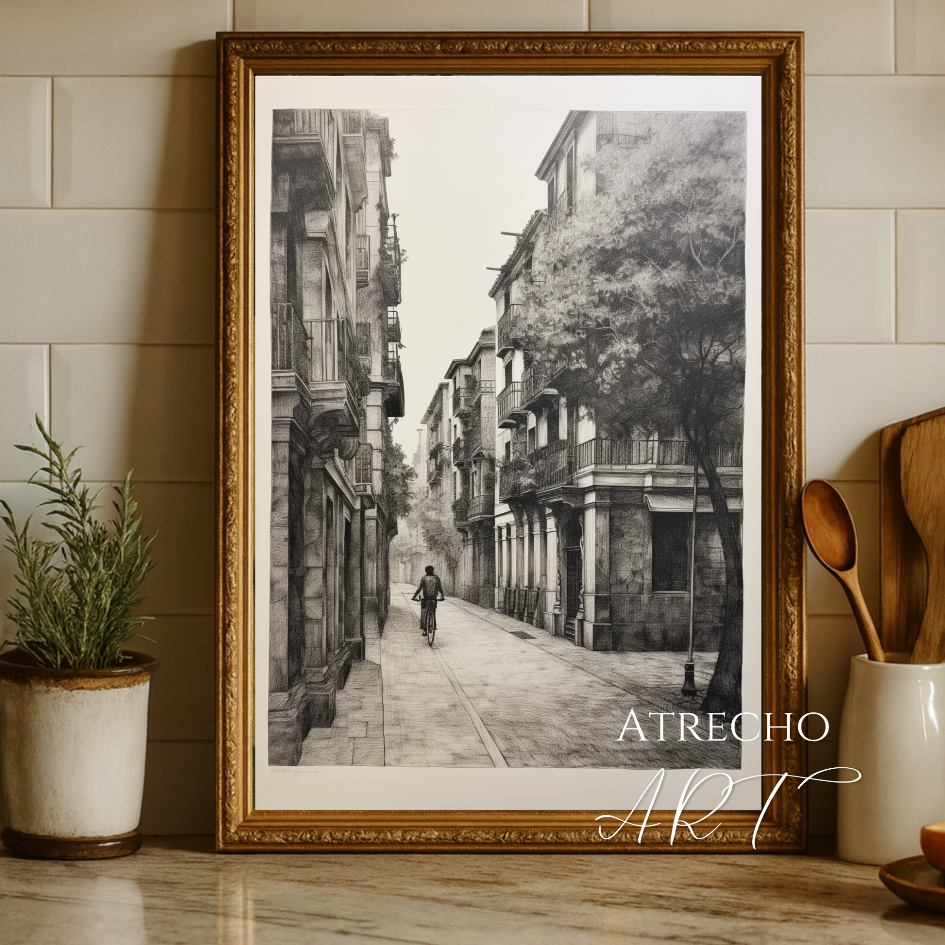 Vintage European street art prints set featuring historic cobblestone streets and Old World architecture, perfect for travel-inspired gallery walls