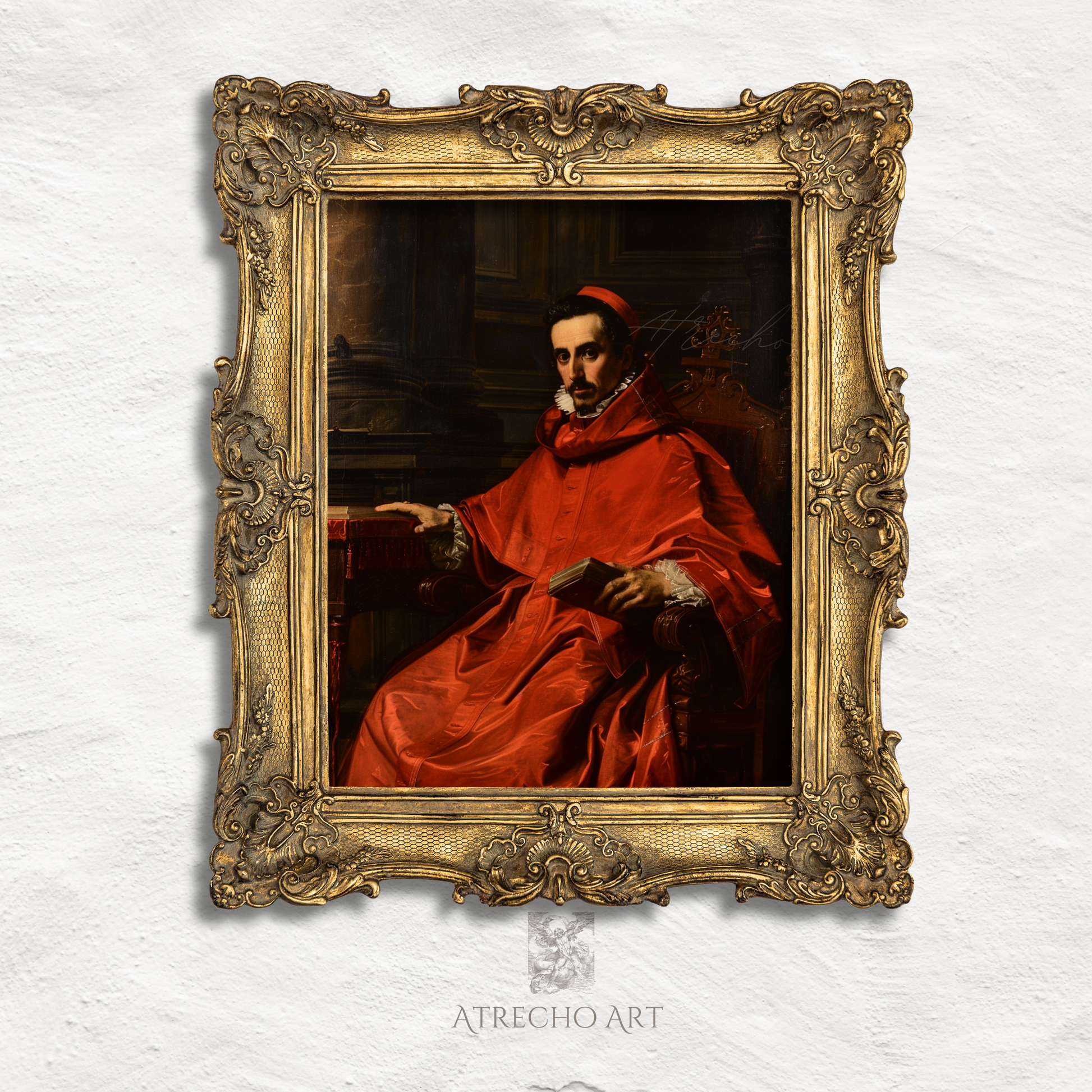 Renaissance cardinal portrait art print featuring classical religious figure in crimson robes