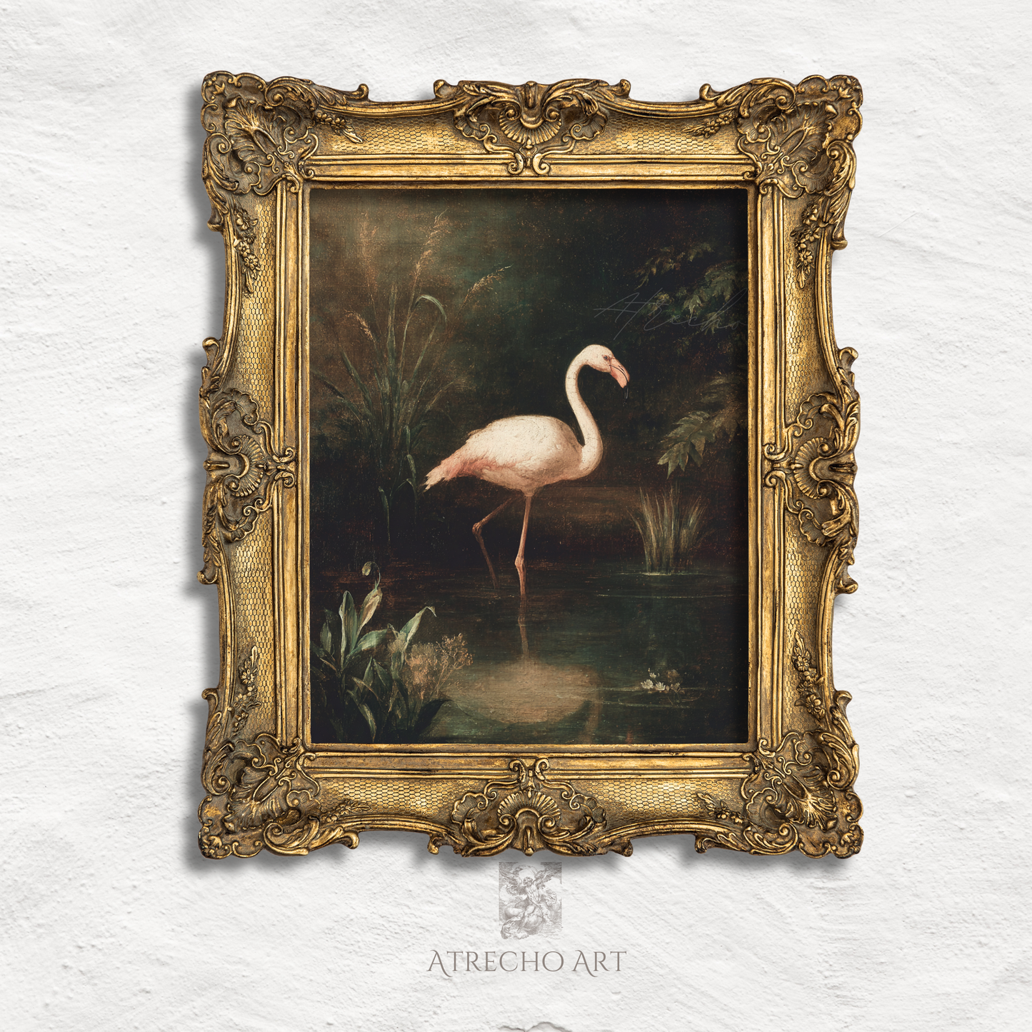 Flamingo art print inspired by 19th-century Andalusian natural history illustration, archival quality