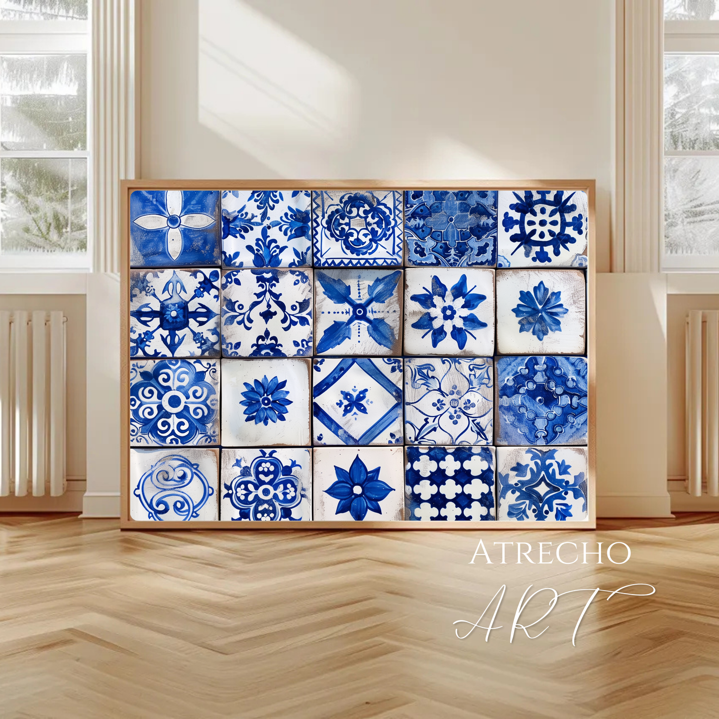 Spanish Blue Tiles Print | Mediterranean Wall Art | Azulejo Tile Pattern | Digital Download | Coastal Decor