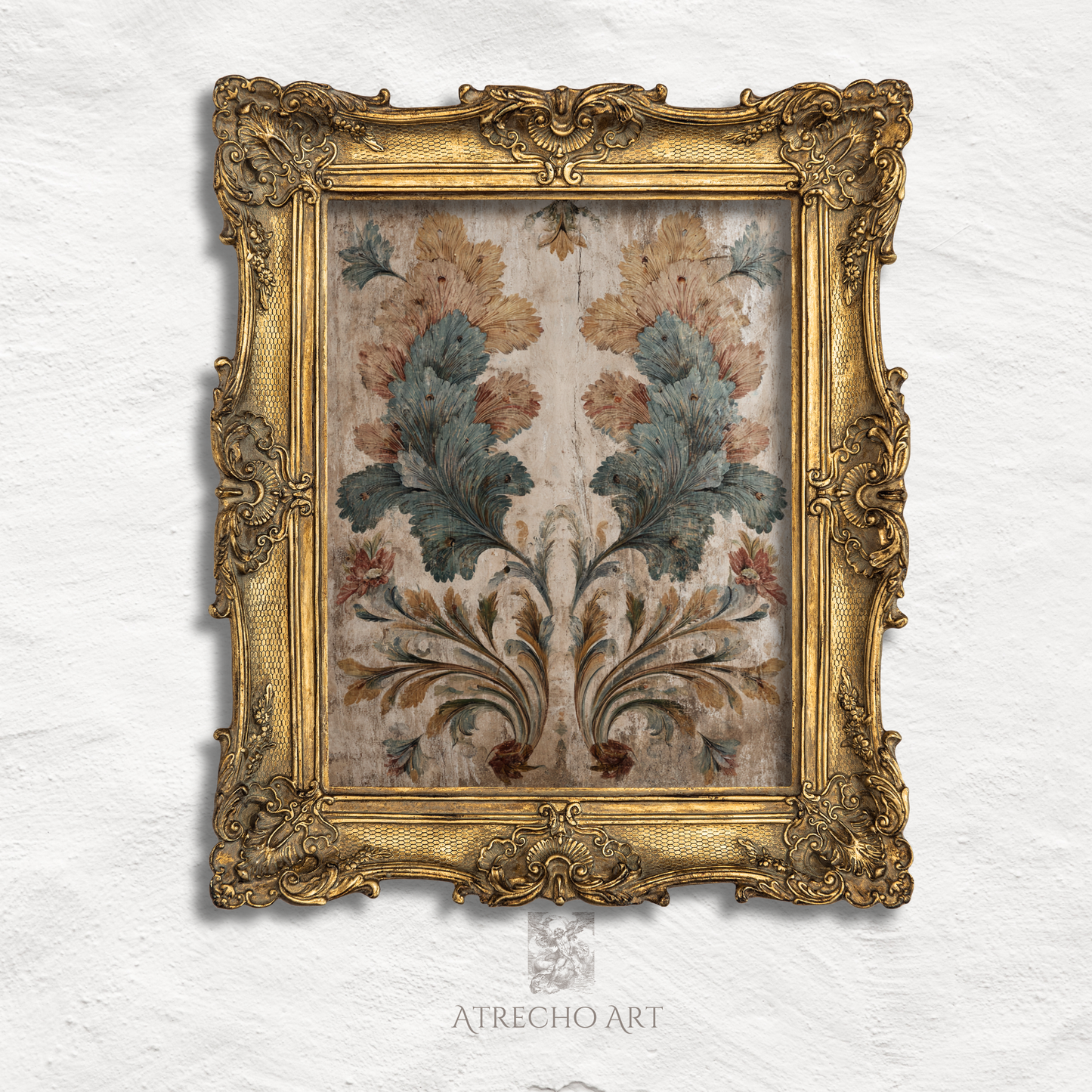 Décoration murale à plumes antiques | Impression texturée en lin vintage | TE22