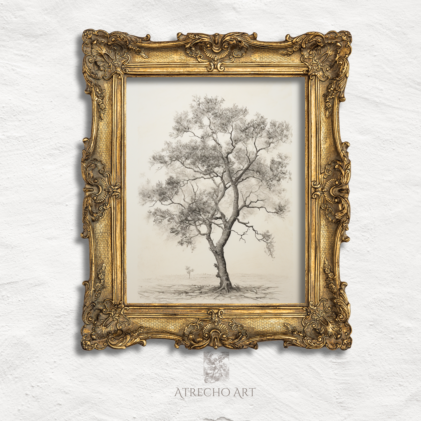 Lámina artística de árbol Carballo | Lámina botánica vintage | Naturaleza del viejo mundo