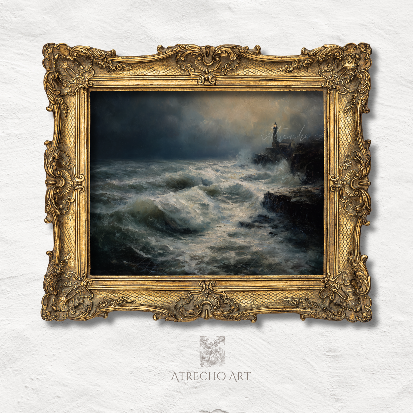 Lighthouse Art Print | Stormy Seascape | Moody Coastal Wall Art | NA02