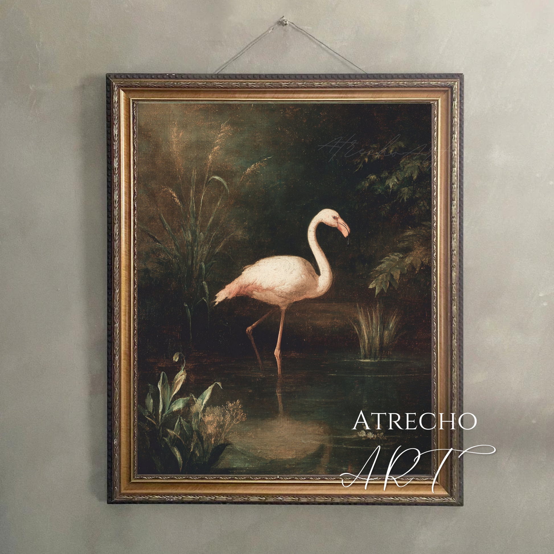 Flamingo art print inspired by 19th-century Andalusian natural history illustration, archival quality