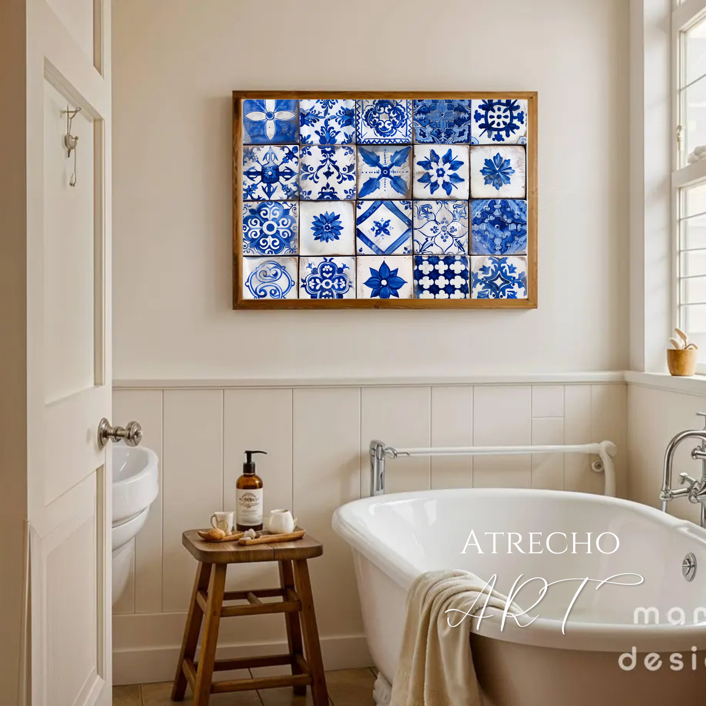 Spanish Blue Tiles Print | Mediterranean Wall Art | Azulejo Tile Pattern | Digital Download | Coastal Decor