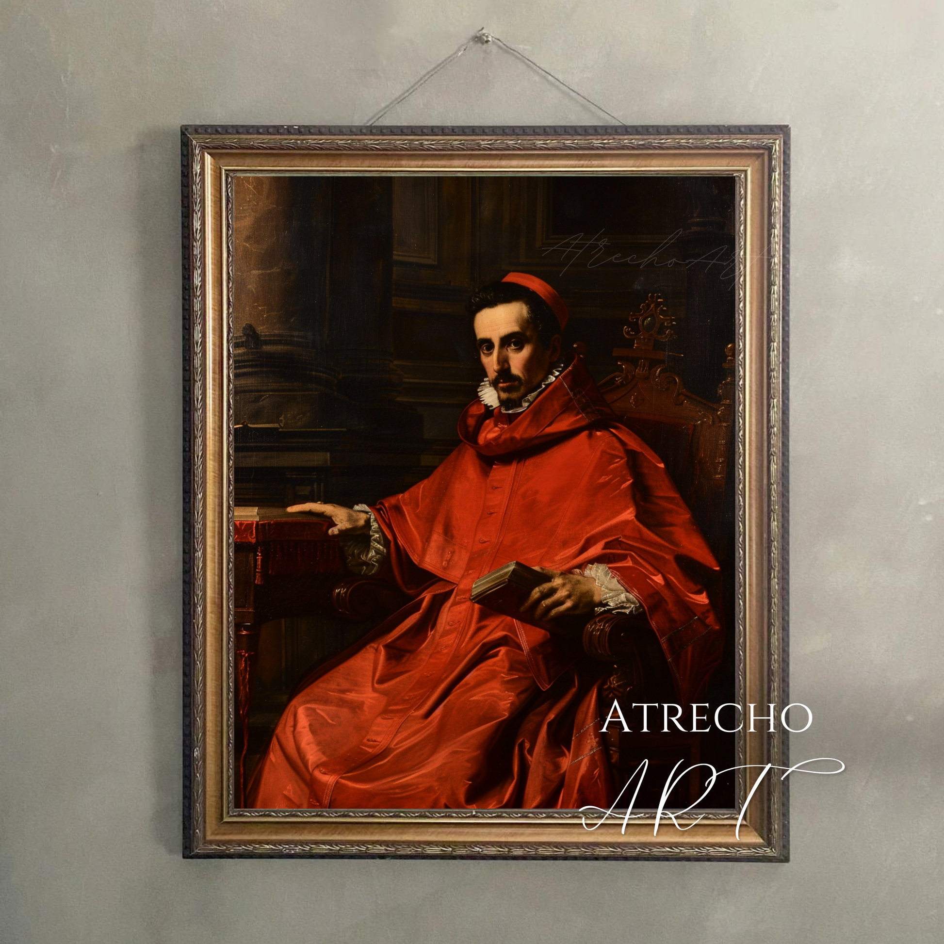 Renaissance cardinal portrait art print featuring classical religious figure in crimson robes