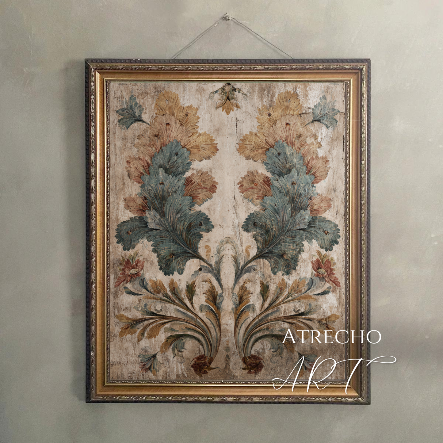 Décoration murale à plumes antiques | Impression texturée en lin vintage | TE22