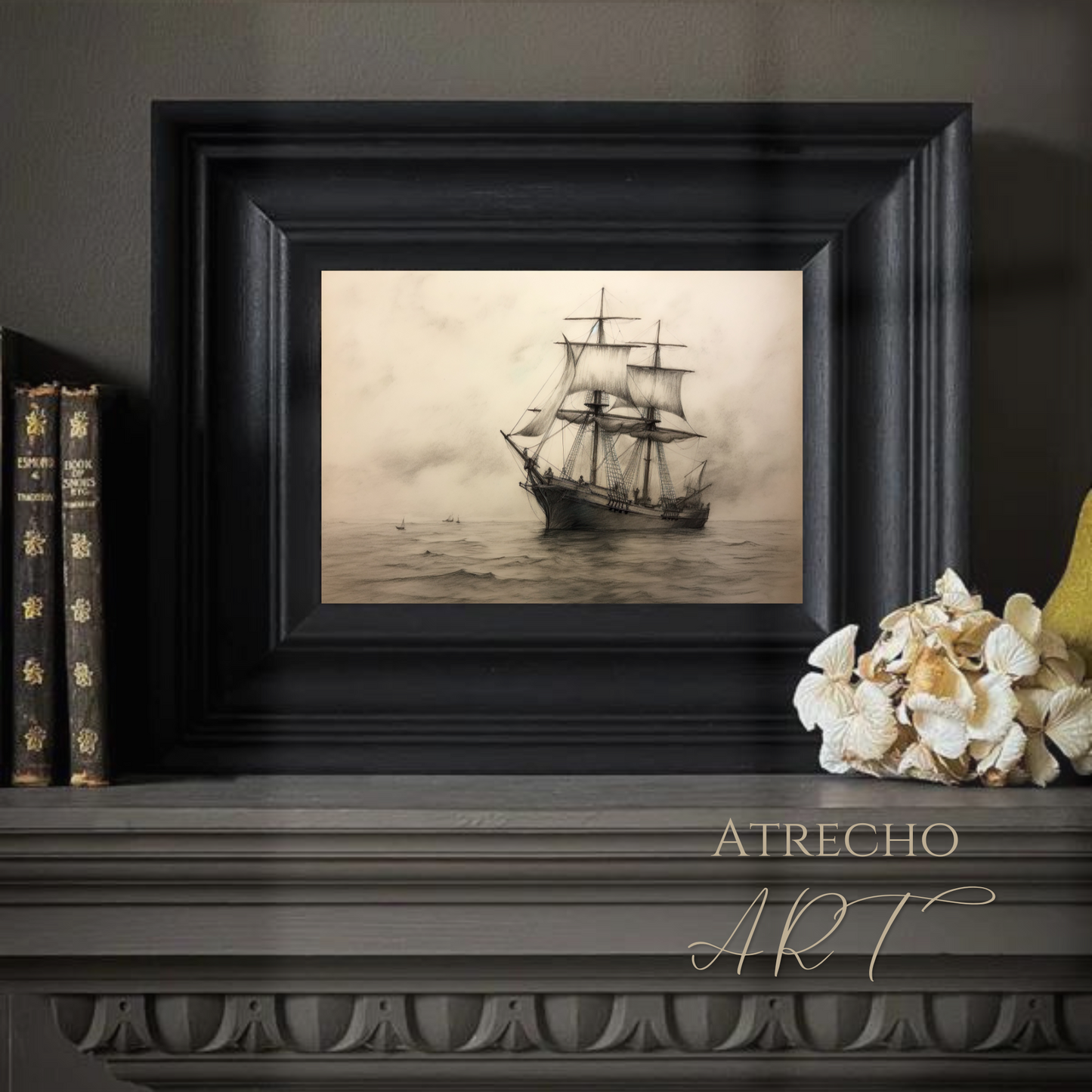 Nine piece Old World Spanish gallery wall collection featuring vintage botanical prints, maritime scenes, and architectural artwork in warm sepia and sage tones