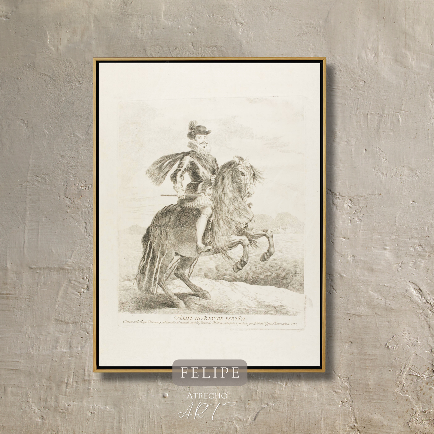 KING FELIPE III ON HORSE SKETCH | Printed Artwork | PE83 | Printed Artwork | Moody Home Decor | Fine Art Poster | Baroque Sketch Atrecho Art