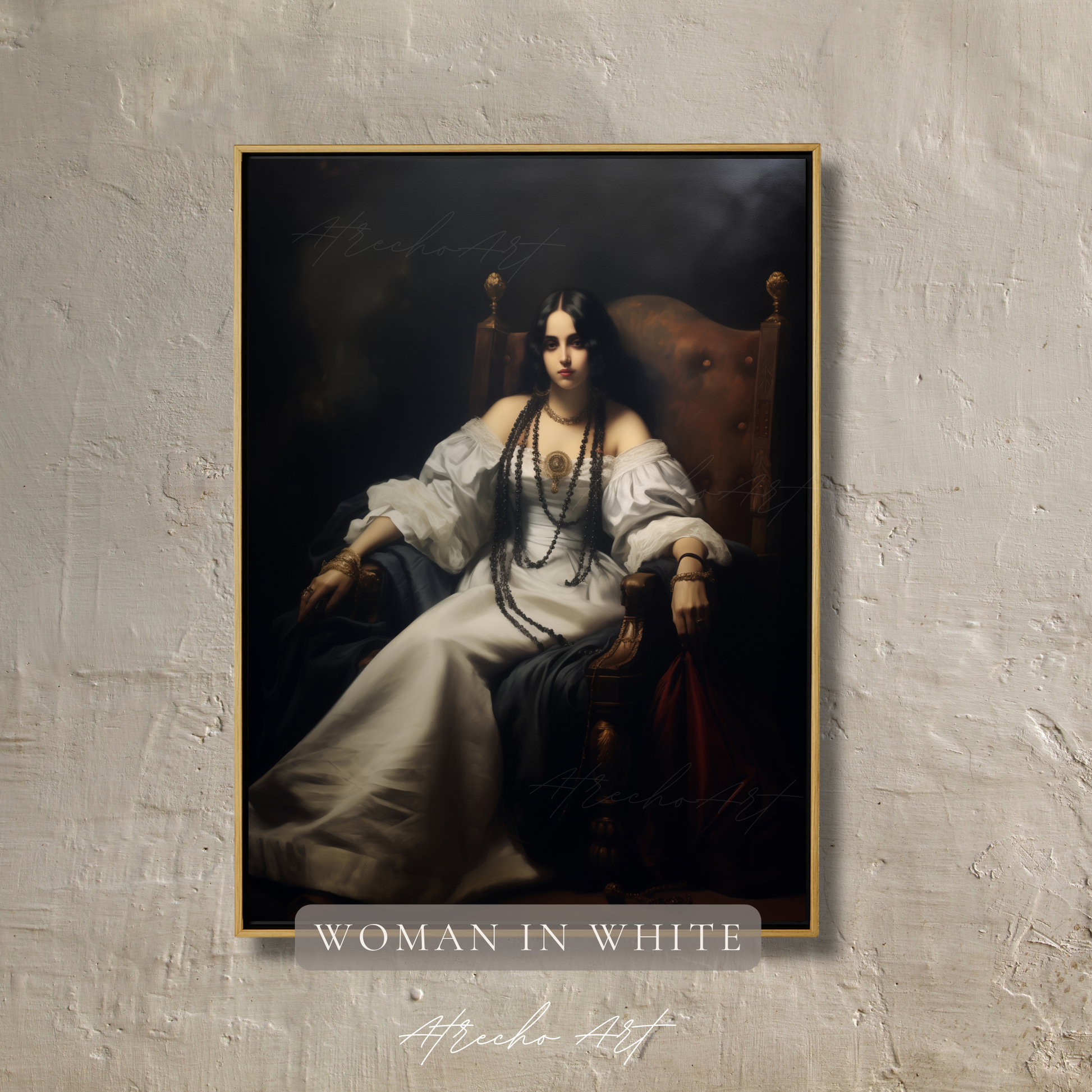 WOMAN IN WHITE | Printed Artwork | Dark Cottage Core Fine Art Poster | Vintage Portrait Oil Painting | Baroque Home Decor