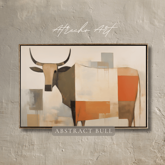 ABSTRACT BULL | Printed Artwork | AB22 | Muted Colors Wall Art | Modern Farmhouse Wall Decor Atrecho