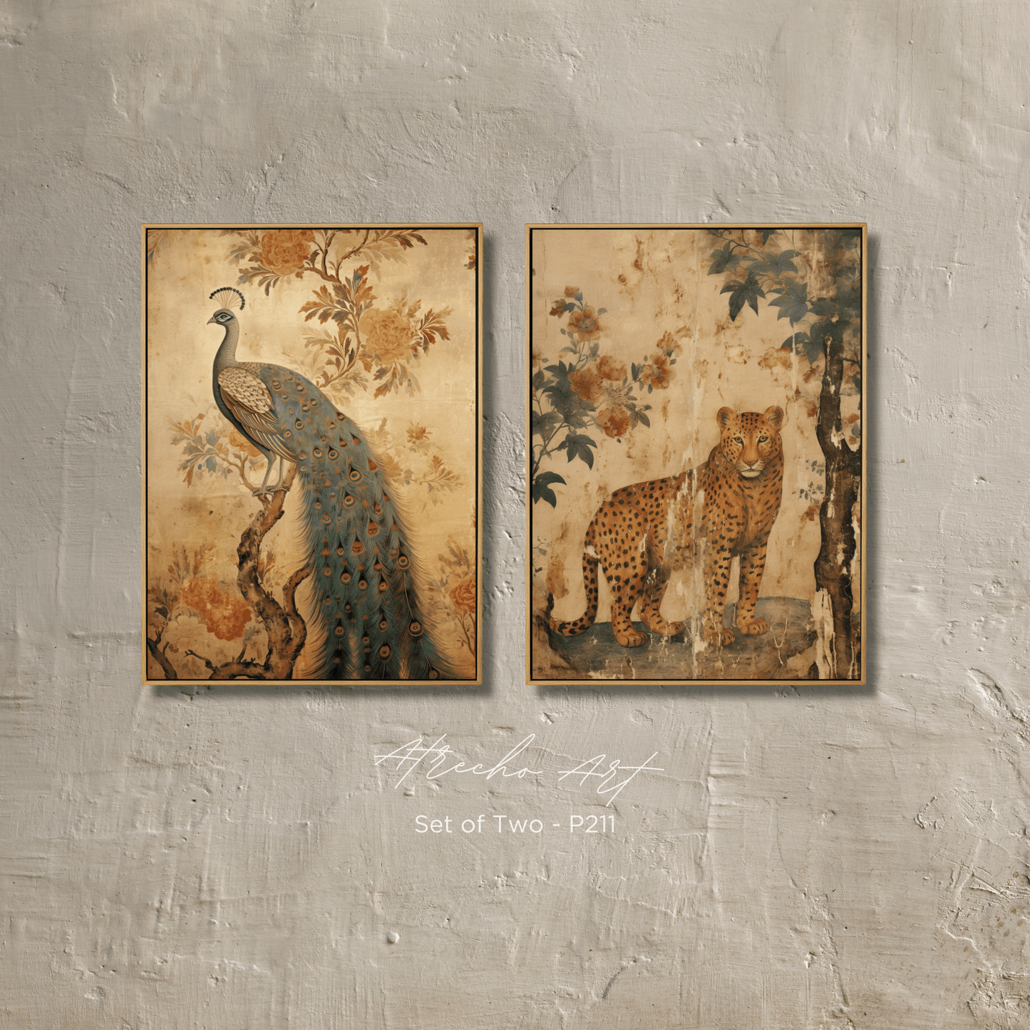 SET OF TWO Prints | P211 | Leopard and Peacock