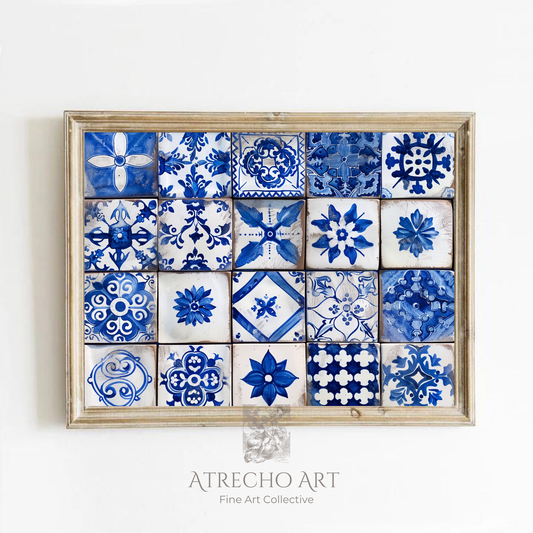 Impression de carreaux bleus espagnols | Décoration murale méditerranéenne | Motif de carreaux azulejos | Téléchargement numérique | Décoration côtière