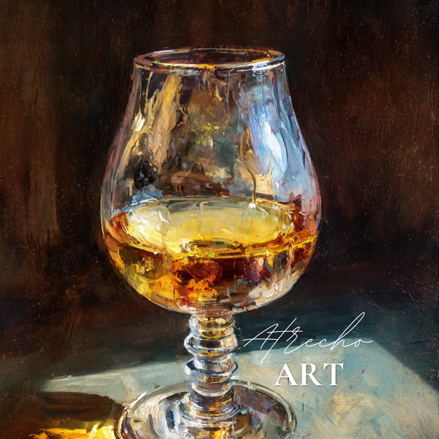 Cocktail glasses art print set featuring six vintage-inspired paintings of champagne coupes, martini glasses, whiskey tumblers with golden accents and moody backgrounds for bar gallery wall