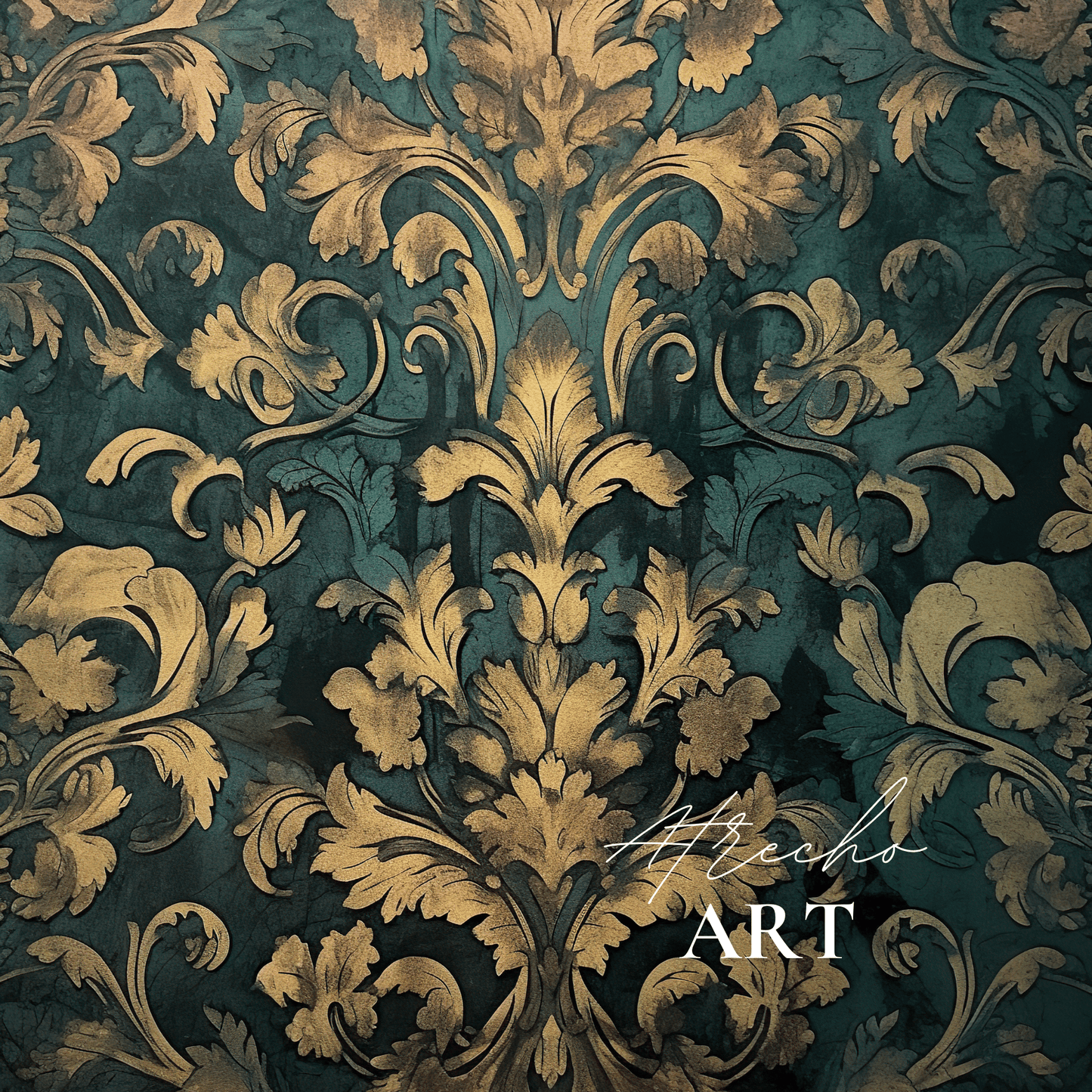 DARK GREEN DAMASK | Printed Artwork | TE08