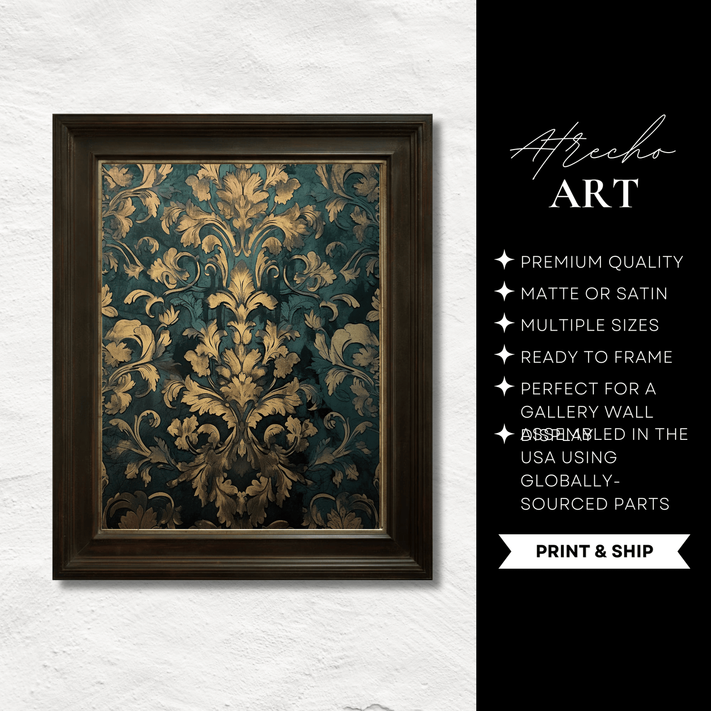 DARK GREEN DAMASK | Printed Artwork | TE08