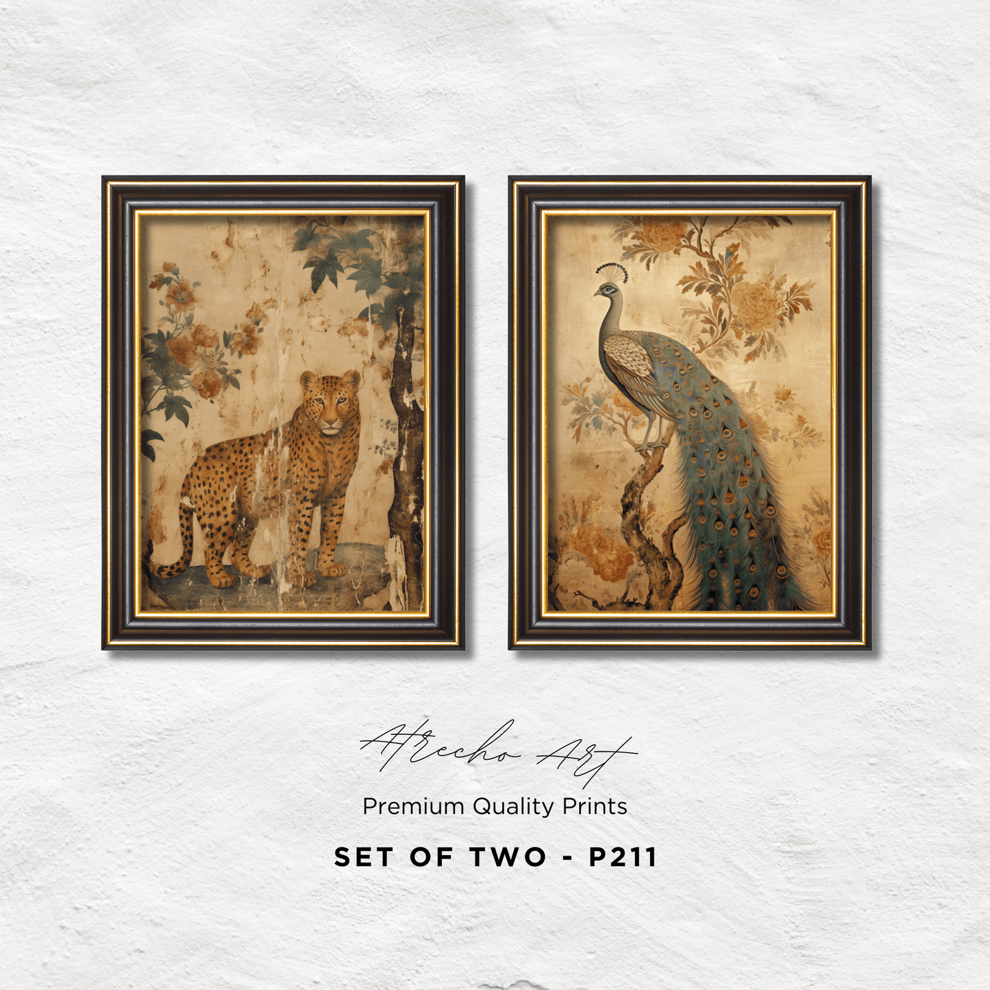 SET OF TWO Prints | P211 | Leopard and Peacock