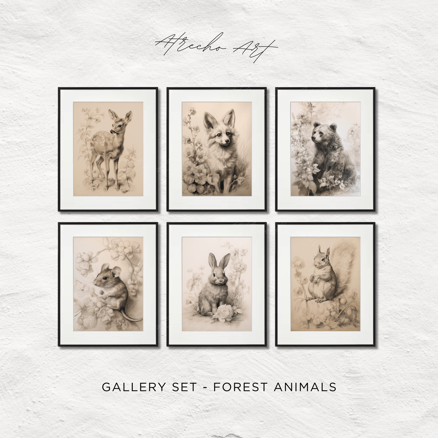 SET OF SIX Prints | P601 | Forest Animal Collection
