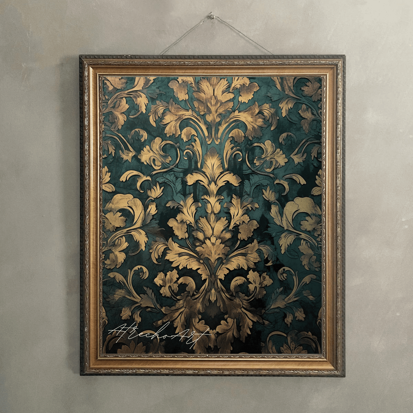 DARK GREEN DAMASK | Printed Artwork | TE08